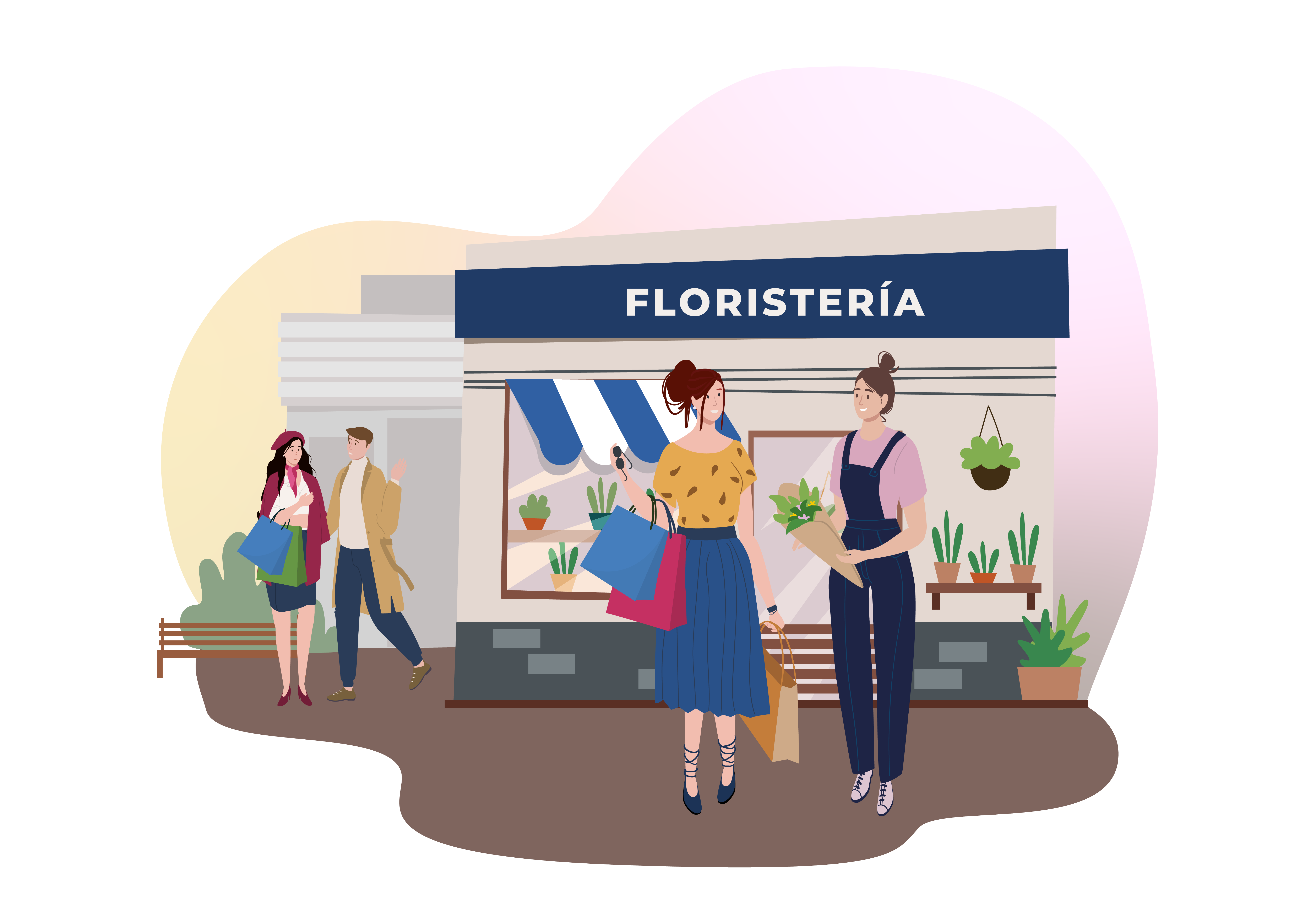 Ilustración de comercios locales del barrio